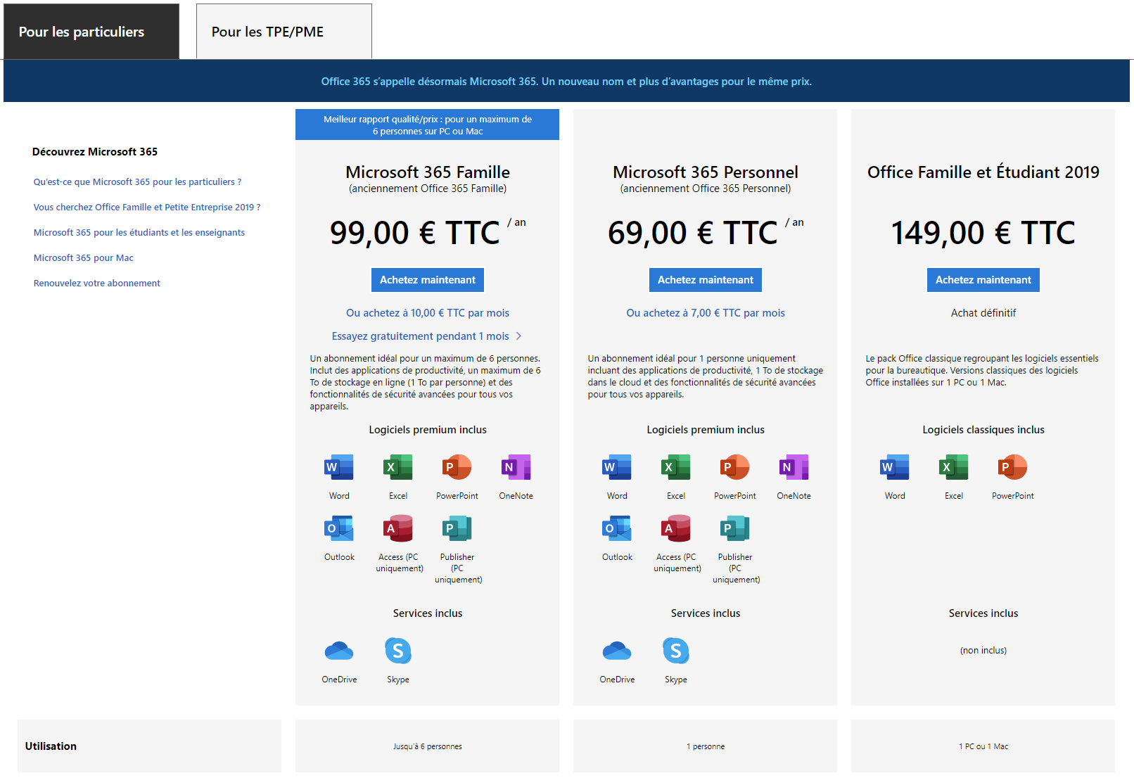 Microsoft 365 (ex Office 365) : du gratuit au payant