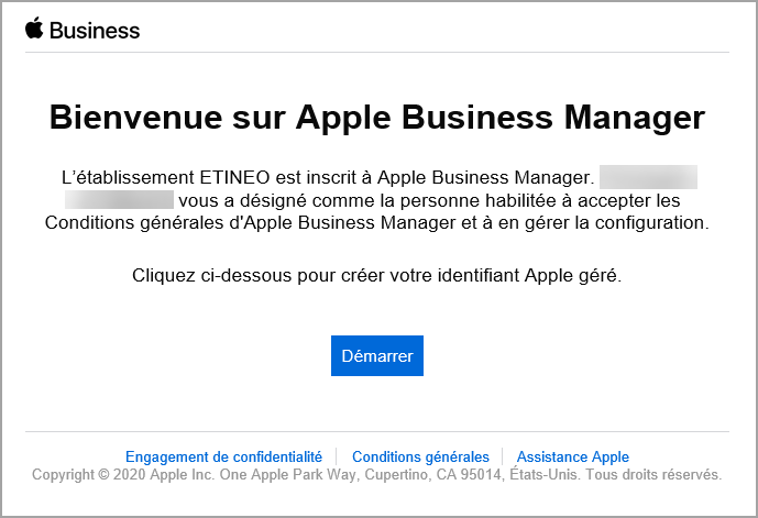 Inscription à Apple Business Manager